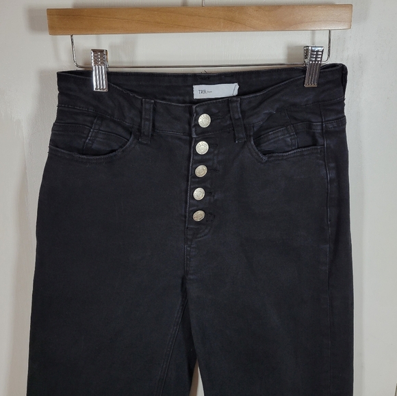 TNR Black Wide Leg High Rise Crop Jeans Size 27 Tencel Cotton Blend - Picture 3 of 9